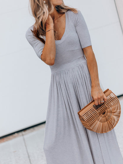 Scoop Neck Short Sleeve Jumpsuit Light Gray