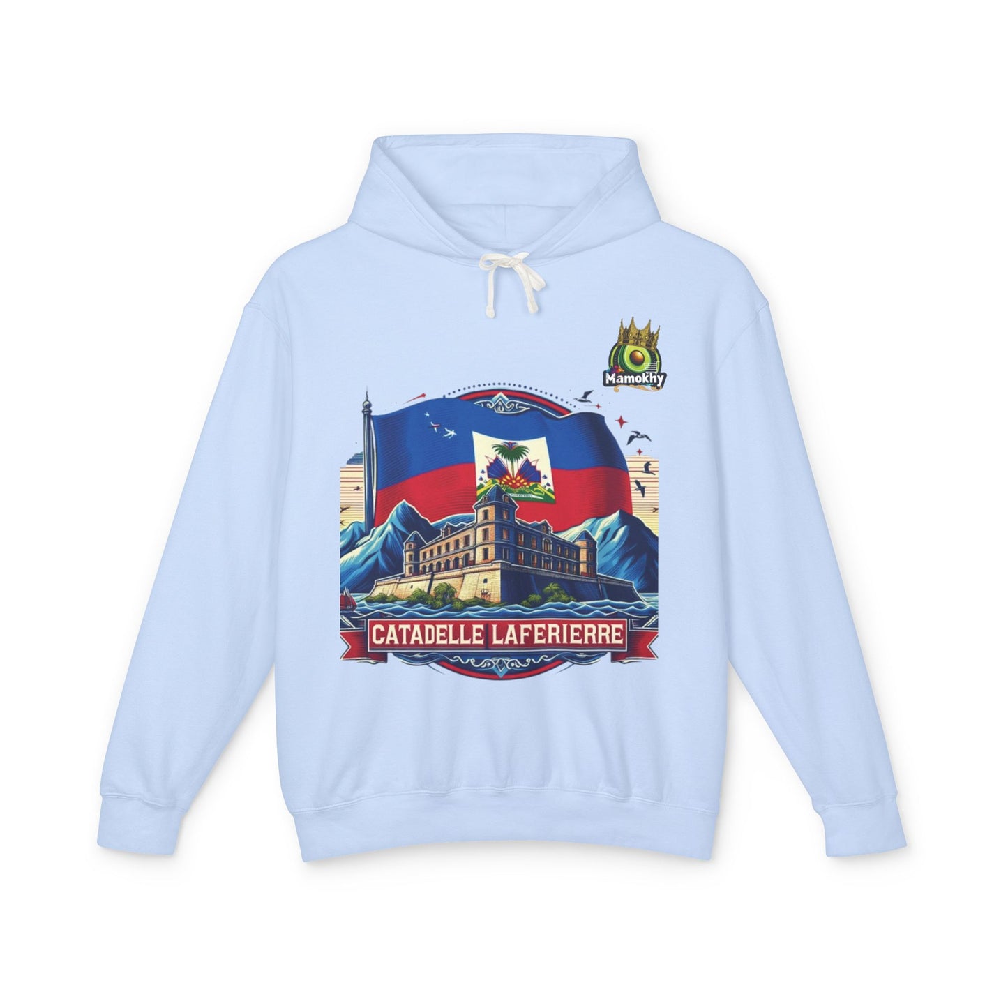 Citadelle Laferrière Haitian Pride Hoodie – Custom Hooded Sweatshirt with Flag Illustration Hydrangea