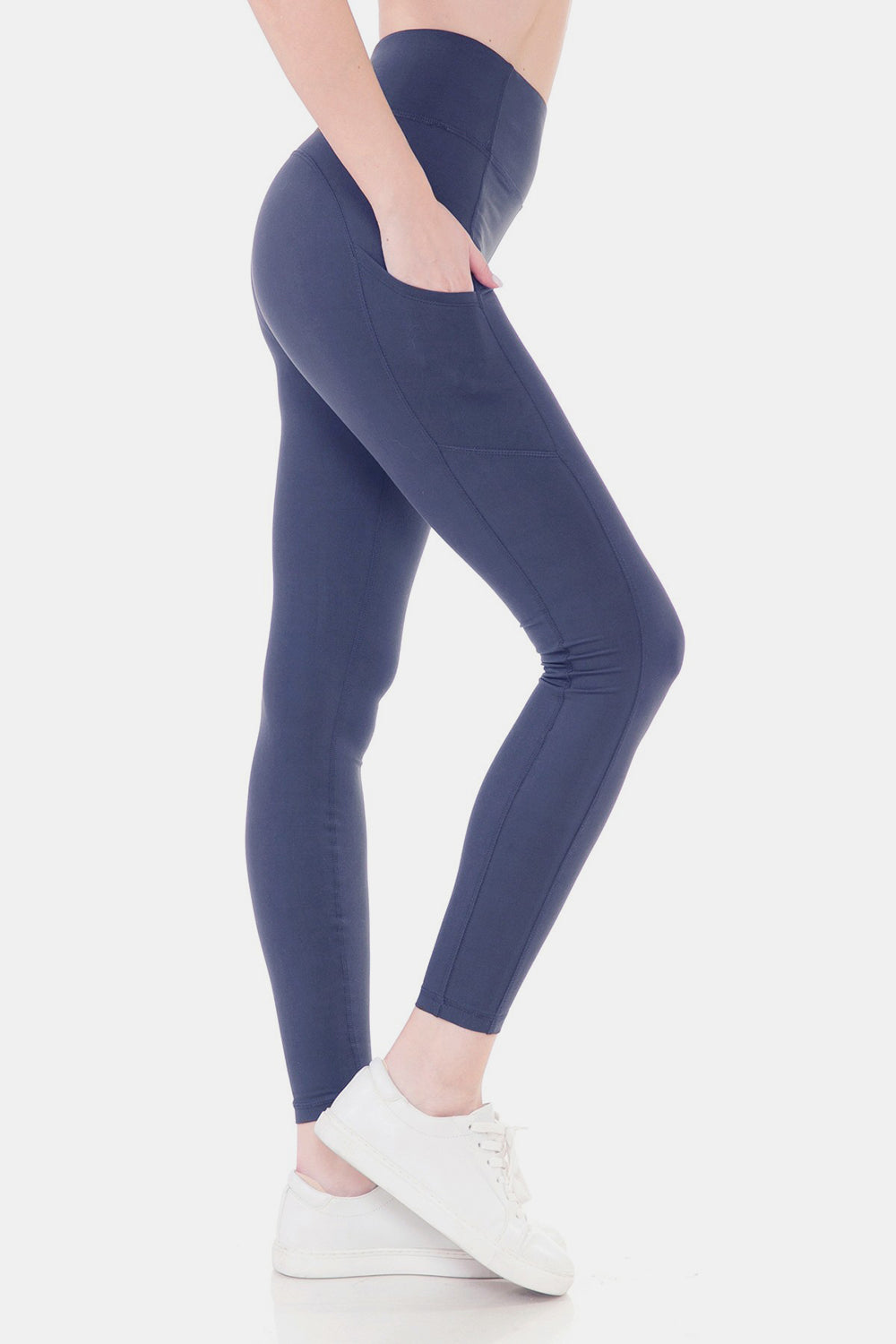 Leggings Depot High Waist Wide Waistband Leggings Ink Blue