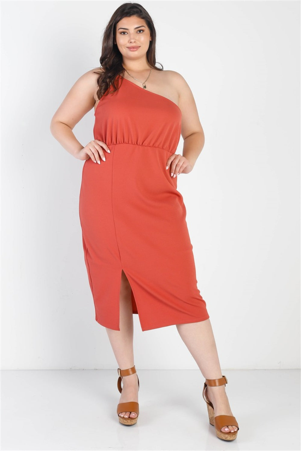 Gilli Full Size Slit One Shoulder Sleeveless Dress Terracotta