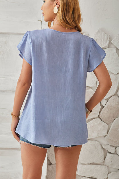 V-Neck Flutter Sleeve T-Shirt