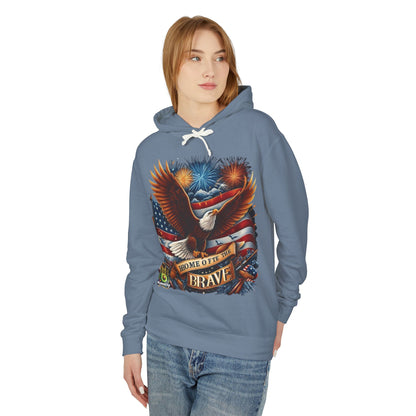 Hooded Sweatshirt - 'Home of the Brave' Bald Eagle Fireworks Illustration