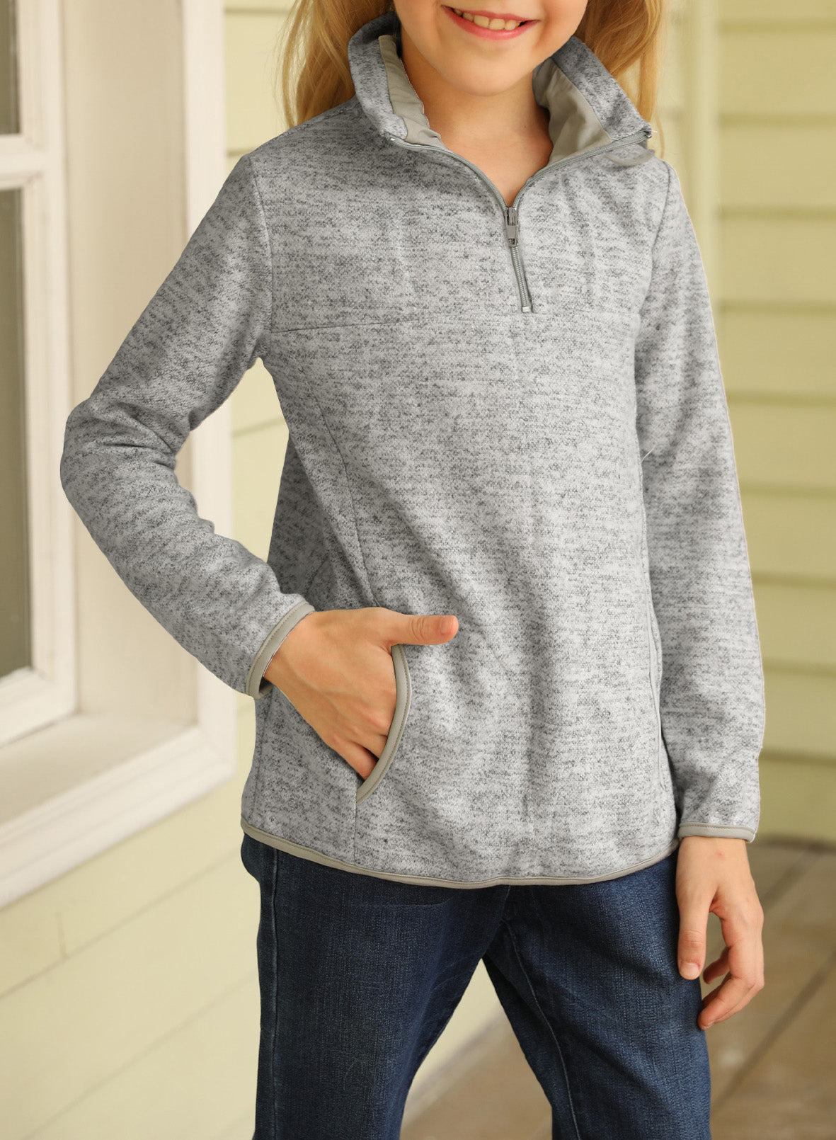 Kids Quarter-Zip Collar Sweatshirt with Kangaroo Pocket