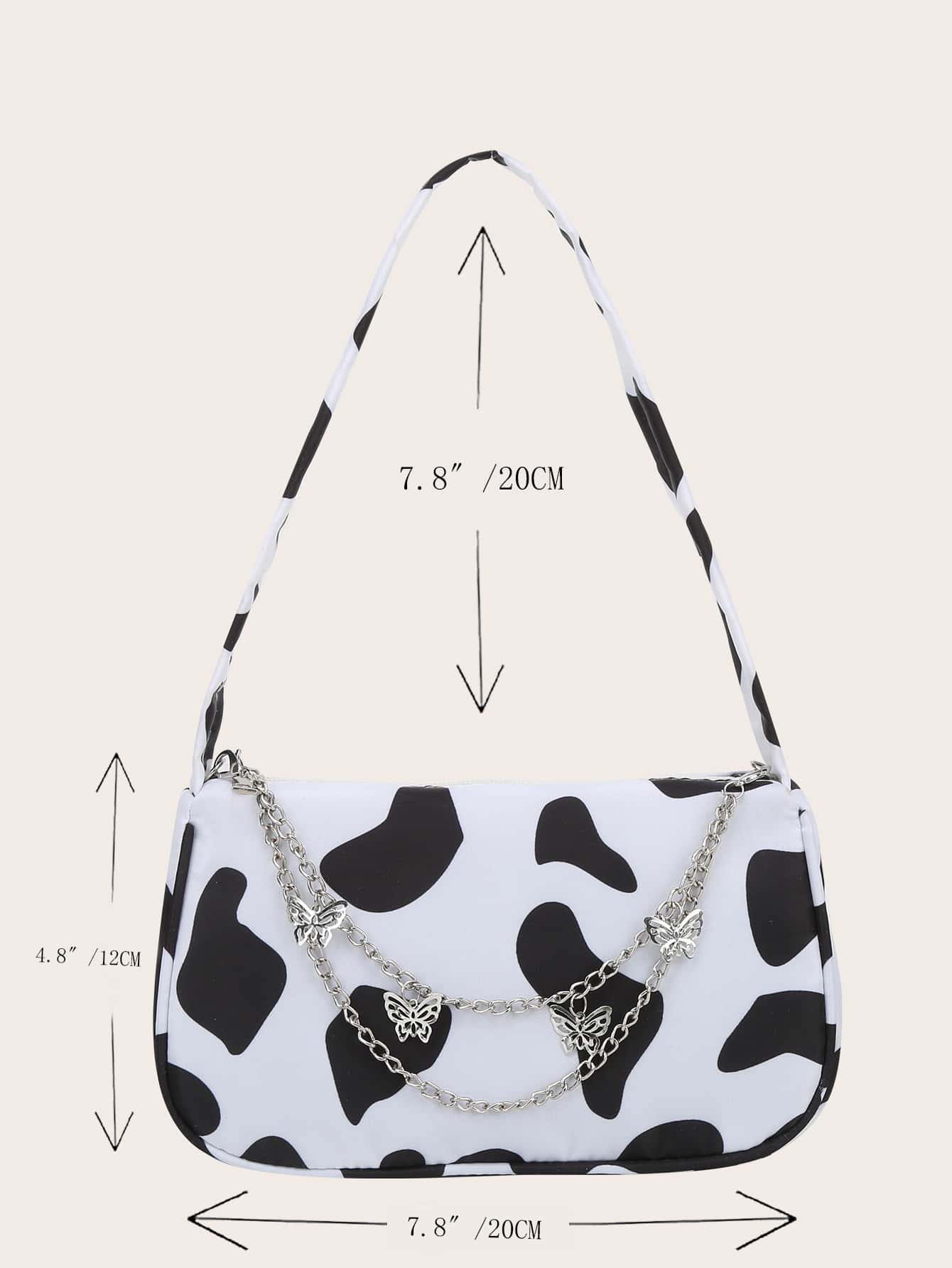 Cow Print Butterfly Charm Shoulder Bag