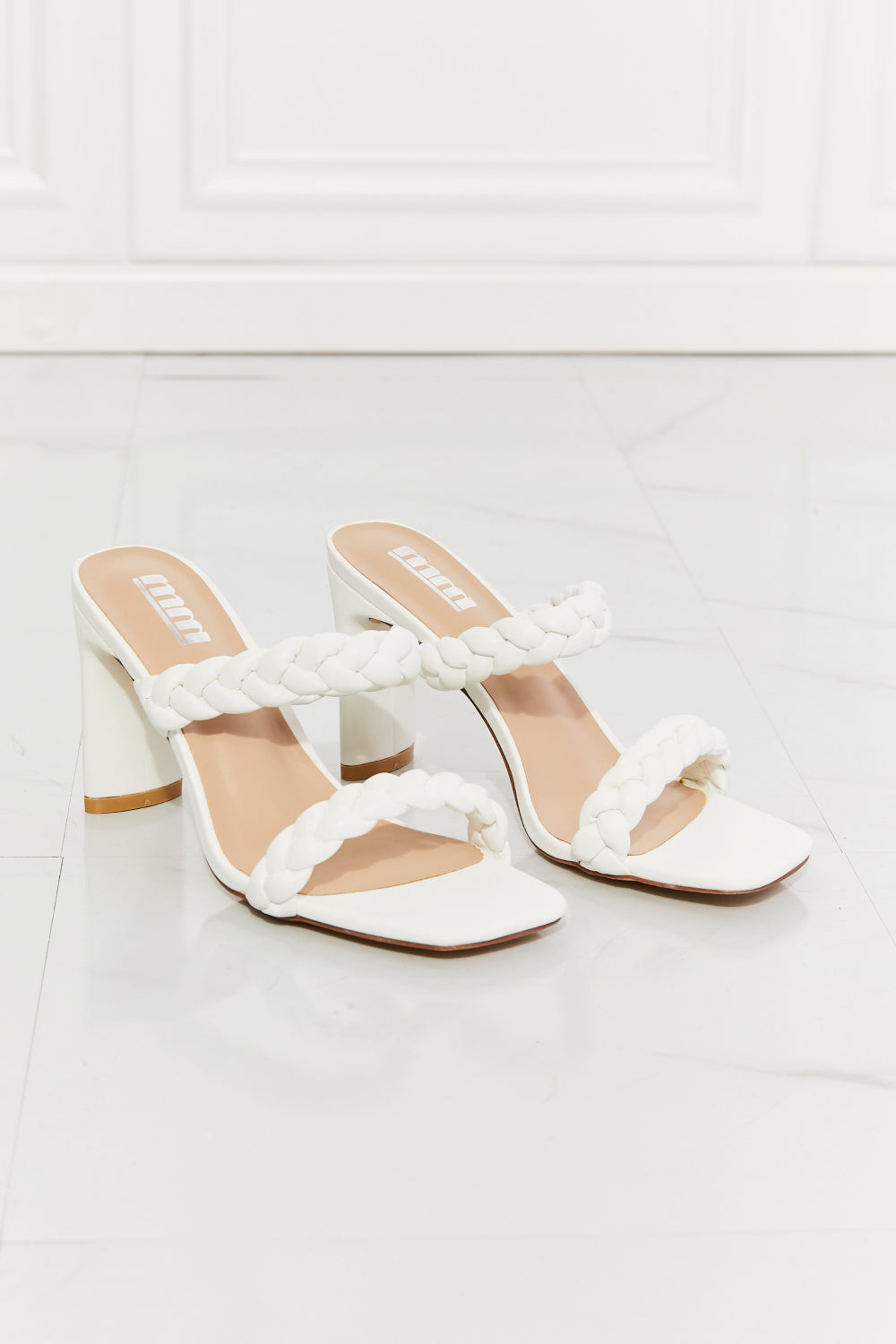 MMShoes In Love Double Braided Block Heel Sandal in White - Thandynie