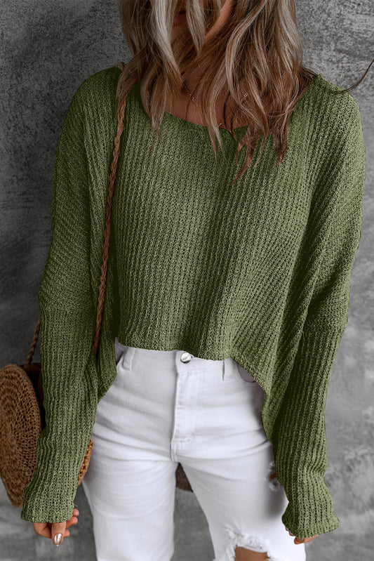 Round Neck High-Low Sweater Moss