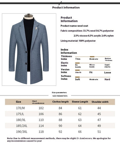 Men's Lapel Herringbone Slim-fit Cashmere Coat