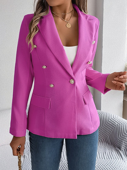 Decorative Pocket Flap Lapel Collar Long Sleeve Blazer Red-Violet