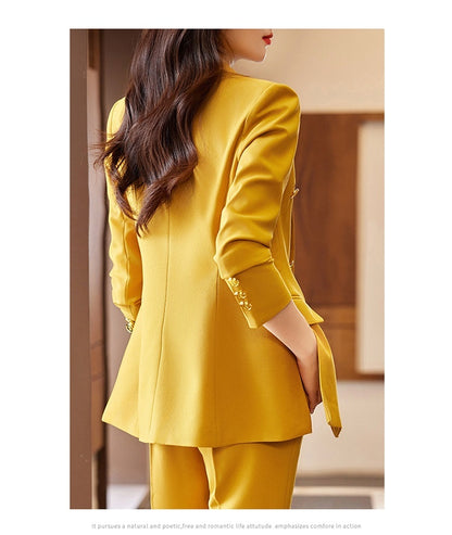 Caramel Suit Women's Fashion Temperament Double Breasted High Sense Slim Fit Suits