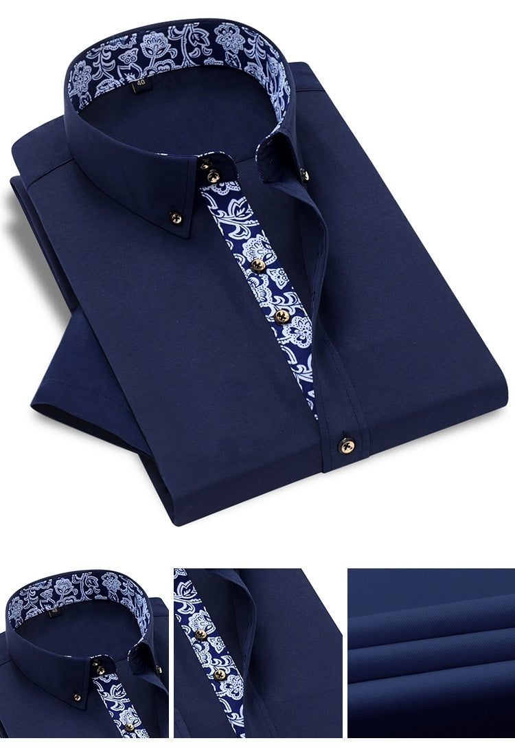 Blue And White Porcelain Collar Business Casual Long Sleeve Shirt Men