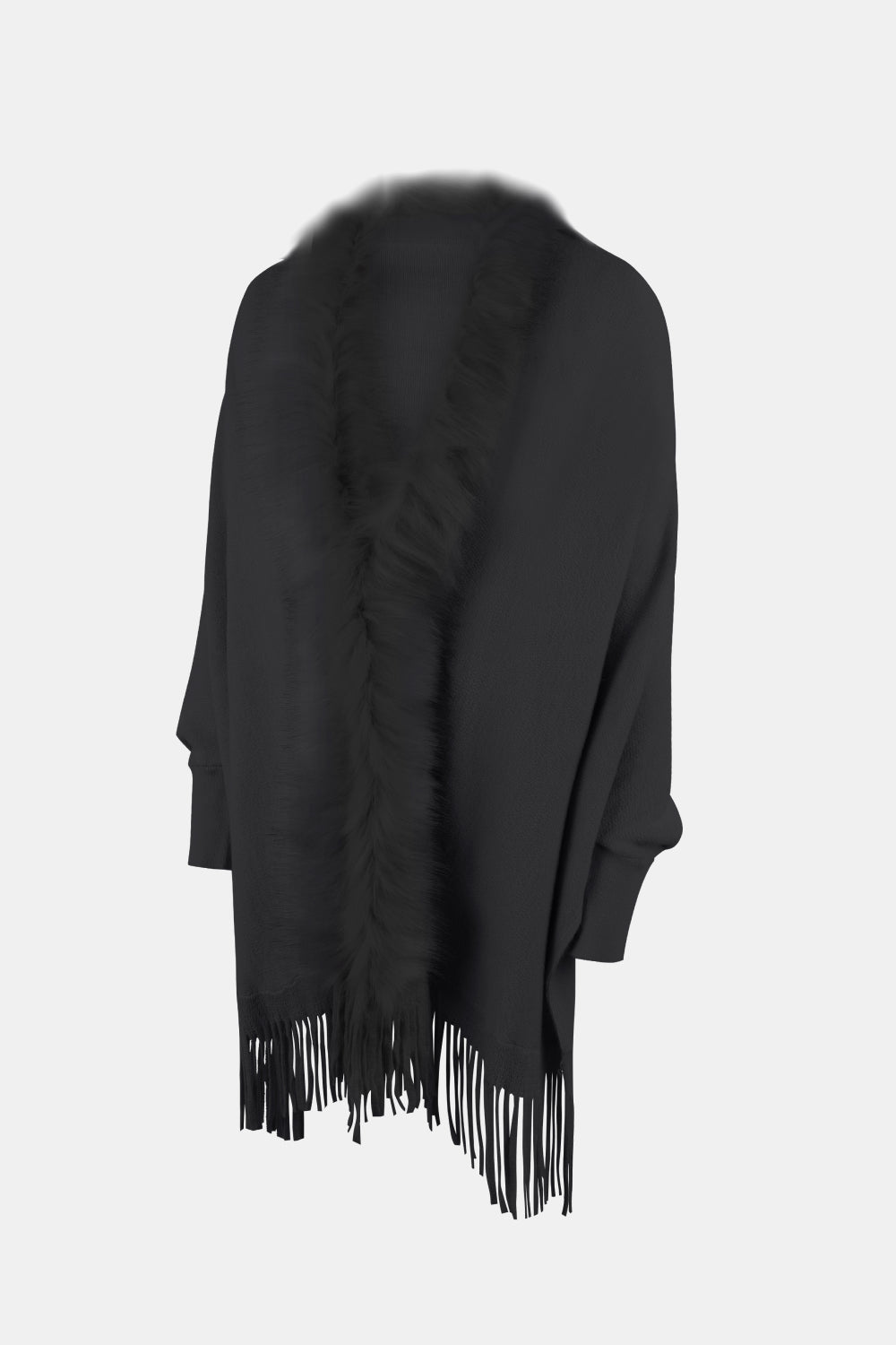 Fringe Open Front Long Sleeve Poncho - Thandynie