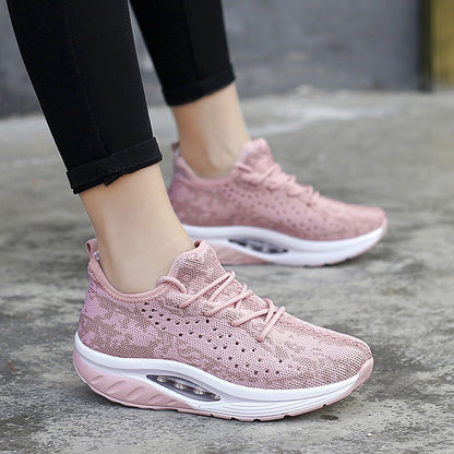 Overseas large women's air-cushion sports shoes, breathable fly-knit sneakers