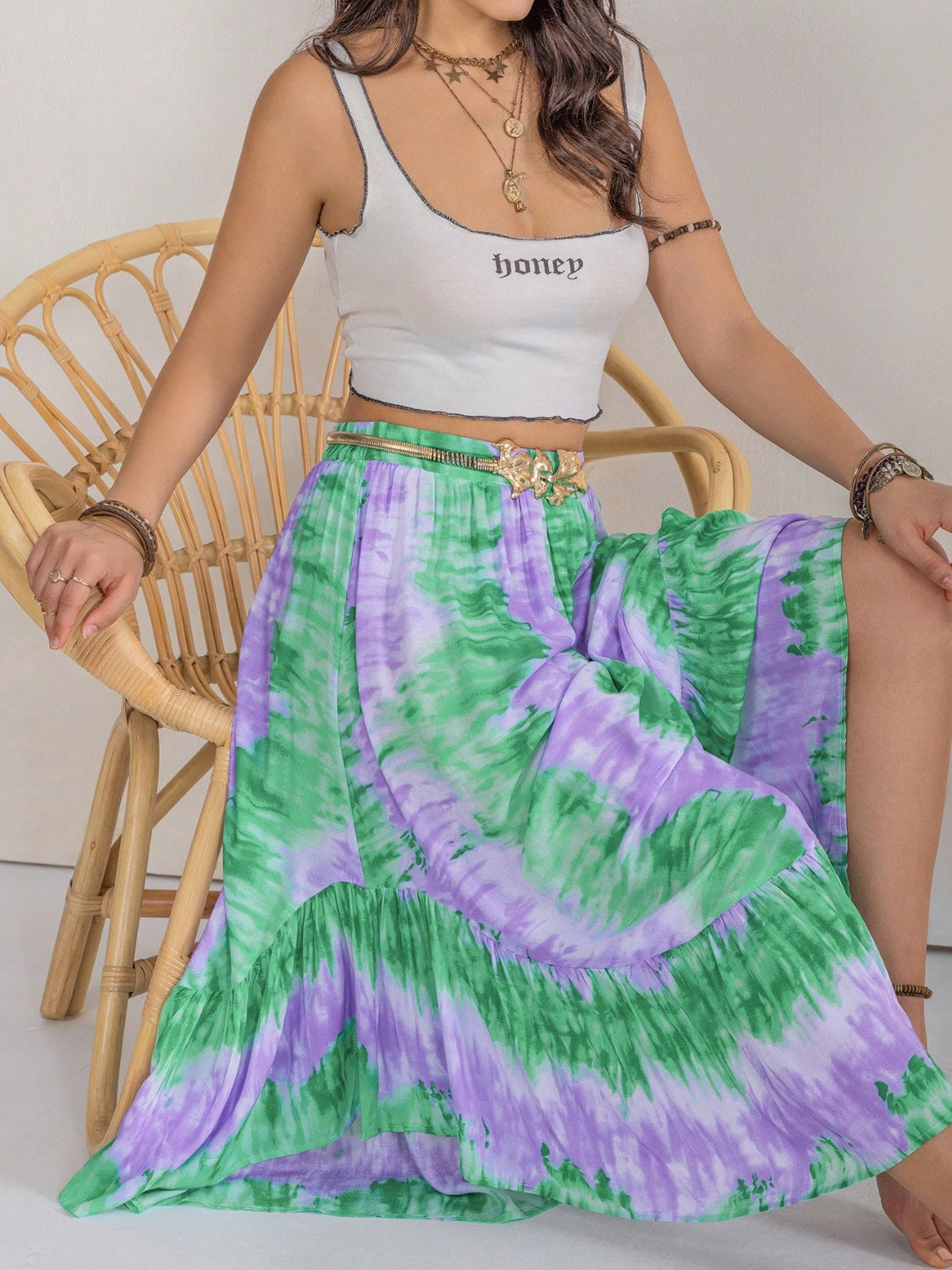 Tie-Dye Ruffle Hem Skirt - Thandynie