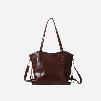 PU Leather Tote Bag Dark Brown One Size