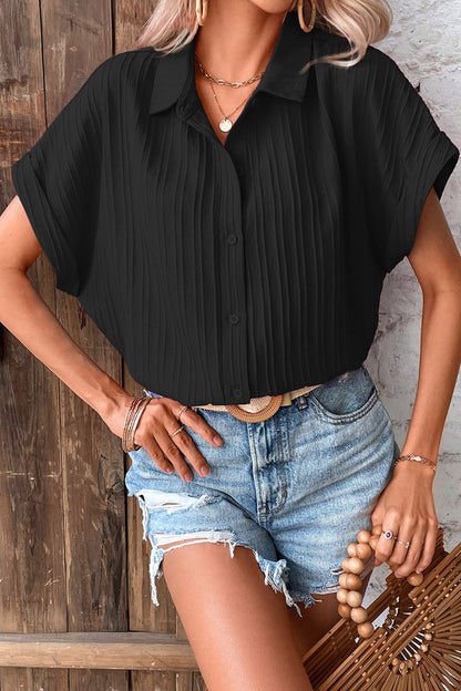 Button Up Short Sleeve Shirt Black