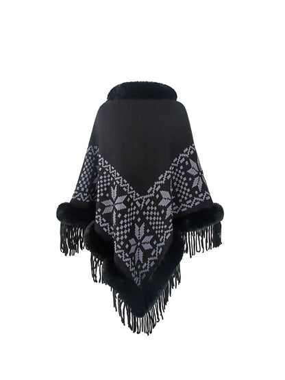 Fringe Geometric Cape Sleeve Poncho