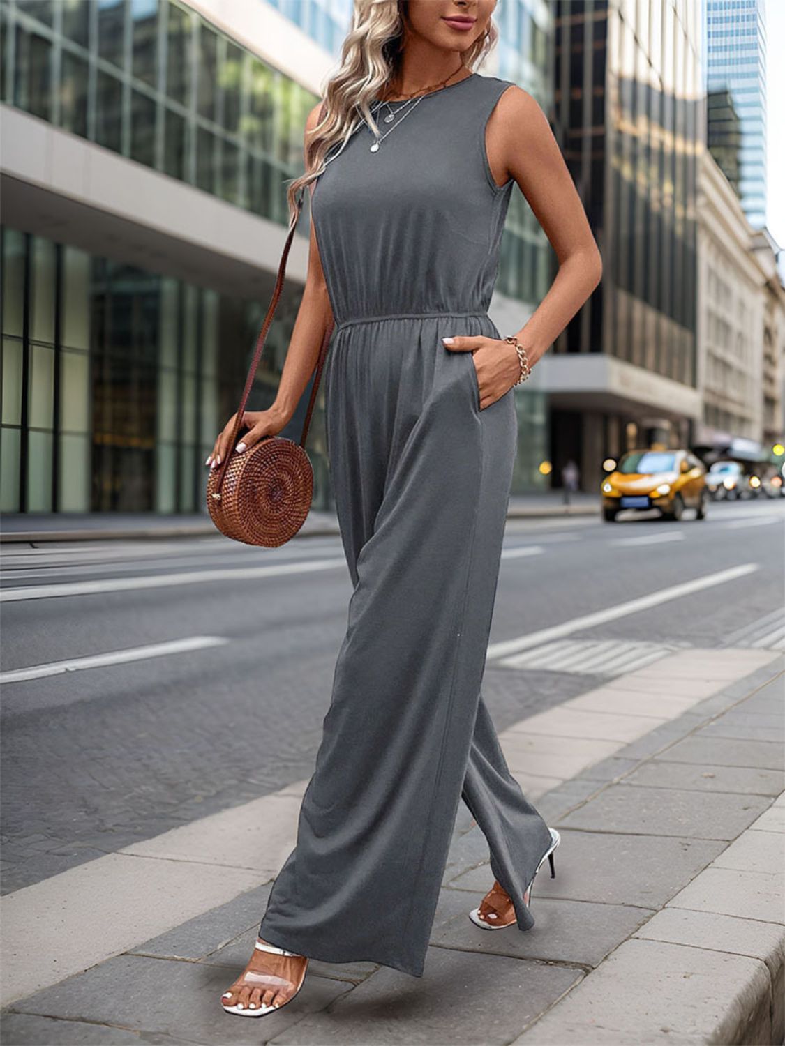 Round Neck Wide Leg Jumpsuit