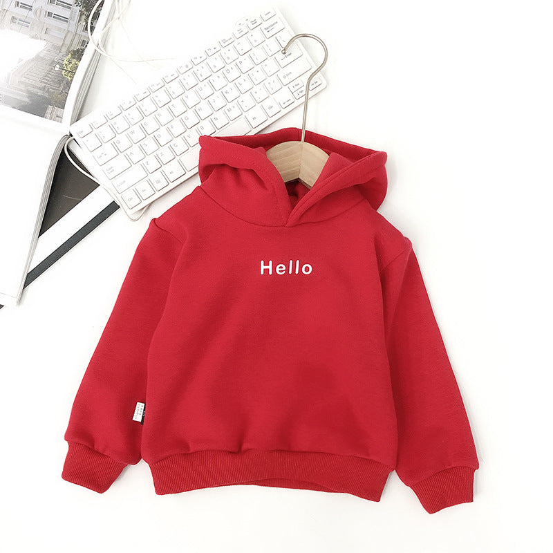 Children's Hooded Sweater Plus Velvet Padded Top Red