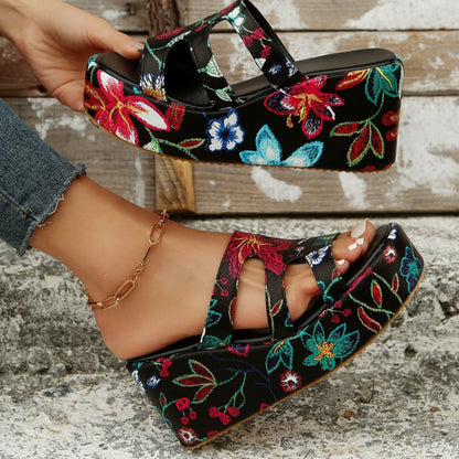 Cutout Floral Peep Toe Sandals Scarlet