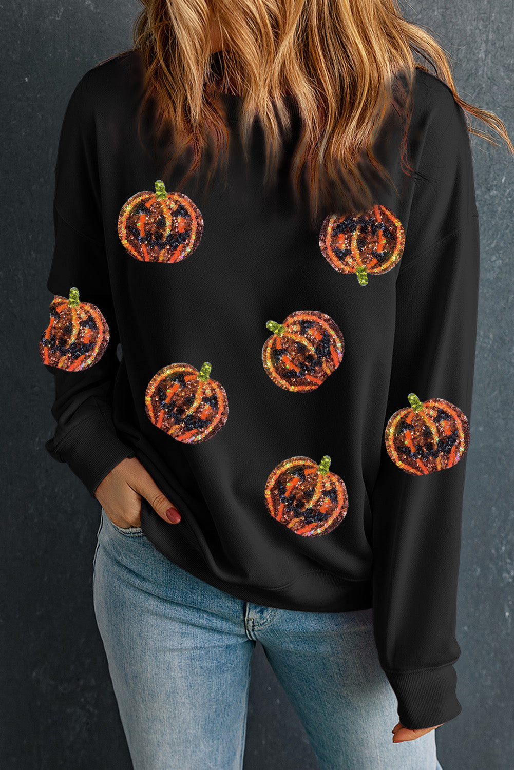 Pumpkin Dropped Shoulder Sweatshirt Black