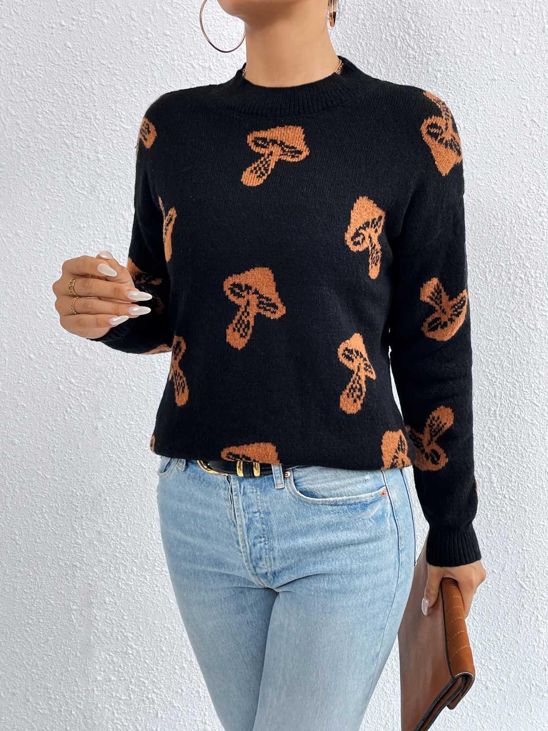 Patterned Drop Shoulder Sweater Black