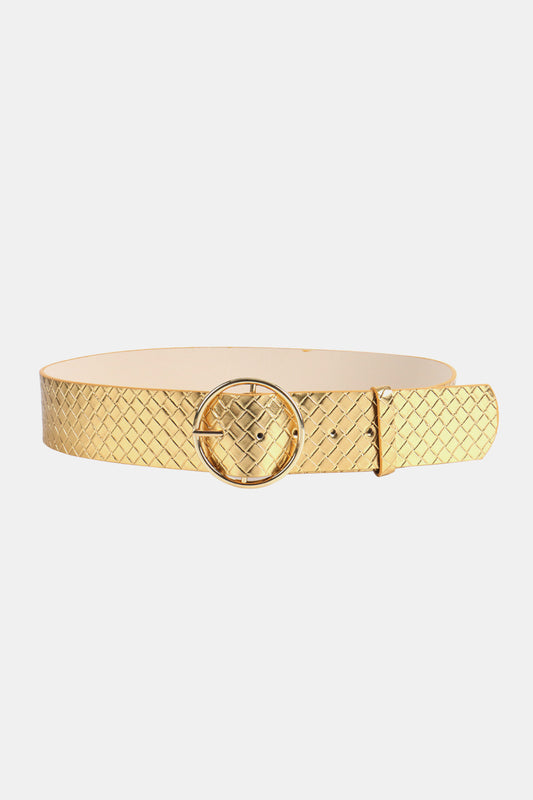 PU Leather Circle Shape Buckle Belt Gold One Size