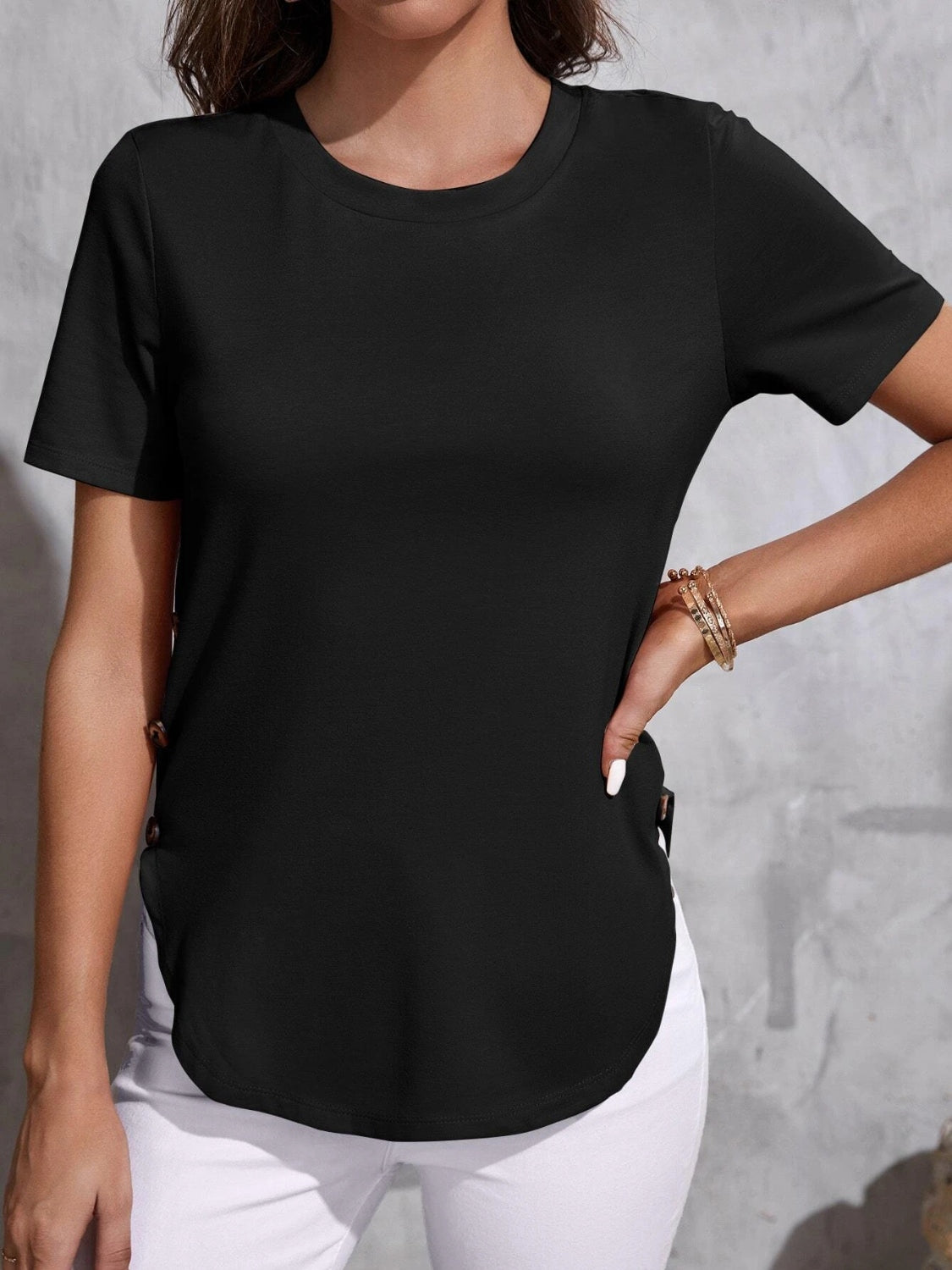 Round Neck Short Sleeve T-Shirt Black