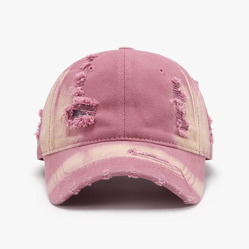 Distressed Adjustable Cotton Baseball Cap Pink Purple One Size