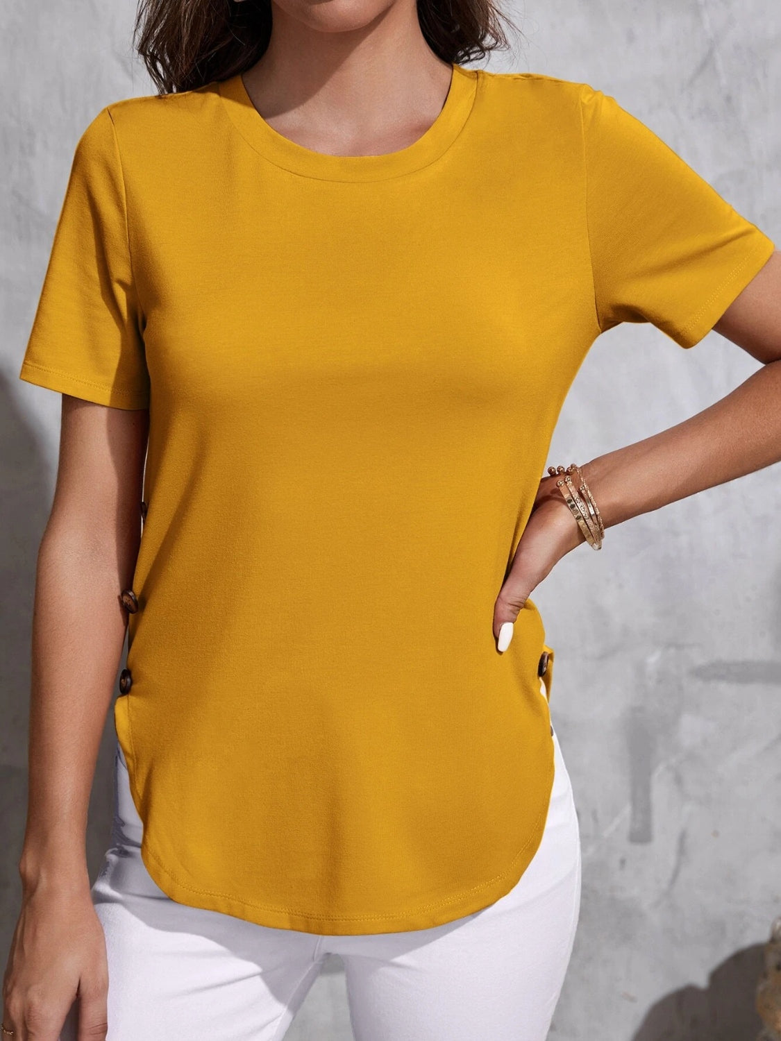 Round Neck Short Sleeve T-Shirt Tangerine