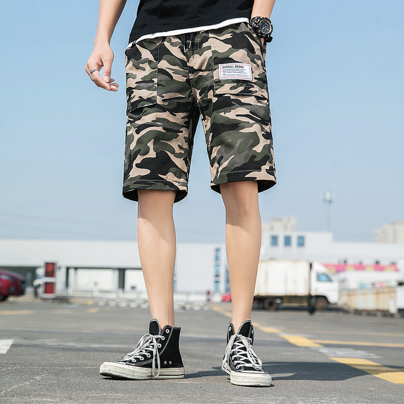 Washed Overalls Camouflage Shorts Men Kaki Camouflage