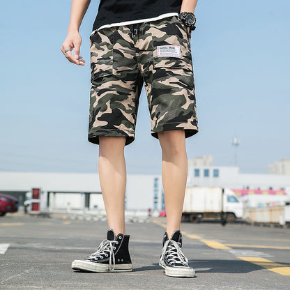 Washed Overalls Camouflage Shorts Men Kaki Camouflage