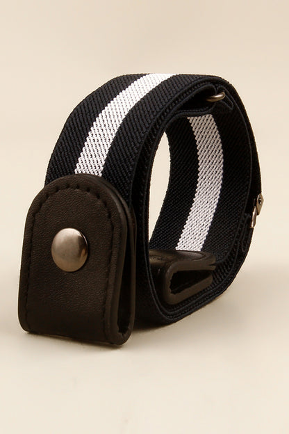 PU Elastic Snap Closure Belt Black White One Size