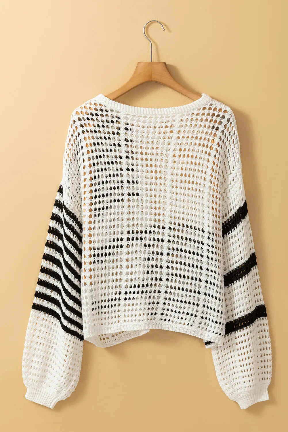 Openwork Striped Round Neck Knit Cover Up