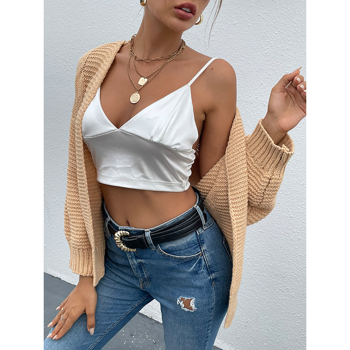 Open Front Dropped Shoulder Cardigan - Thandynie