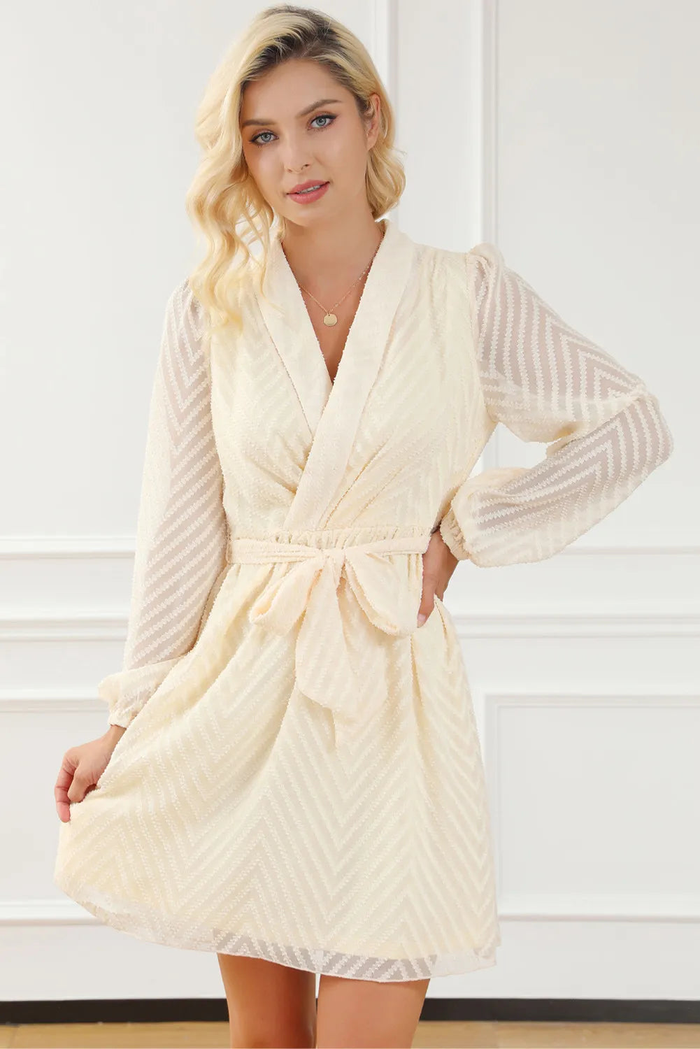 Surplice Long Sleeve Mini Dress - Thandynie