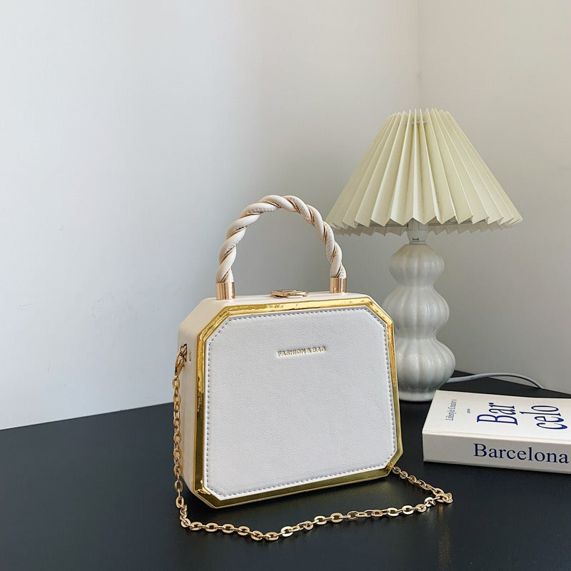 Fashionable Small Square Crossbody Bag | Stylish Simple Design with Exquisite Chain Strap | PU Leather Off white 18*7*15