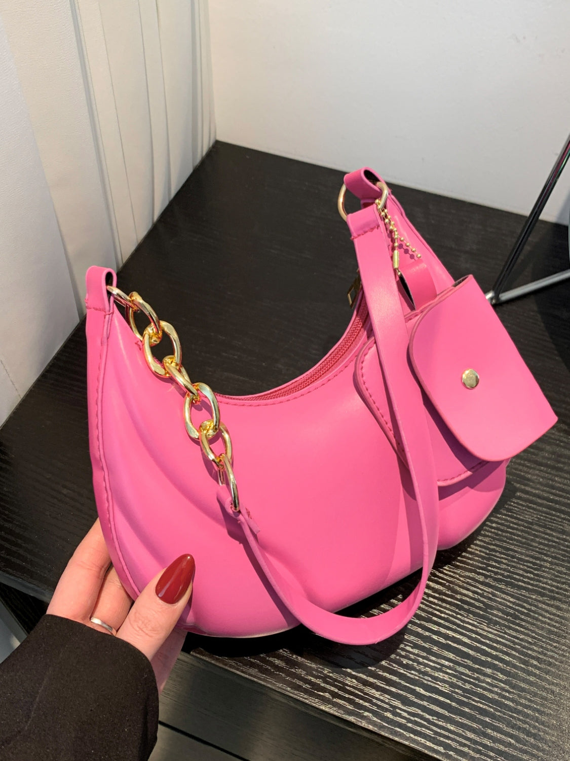 PU Leather Shoulder Bag with EarPods Bag Hot Pink One Size