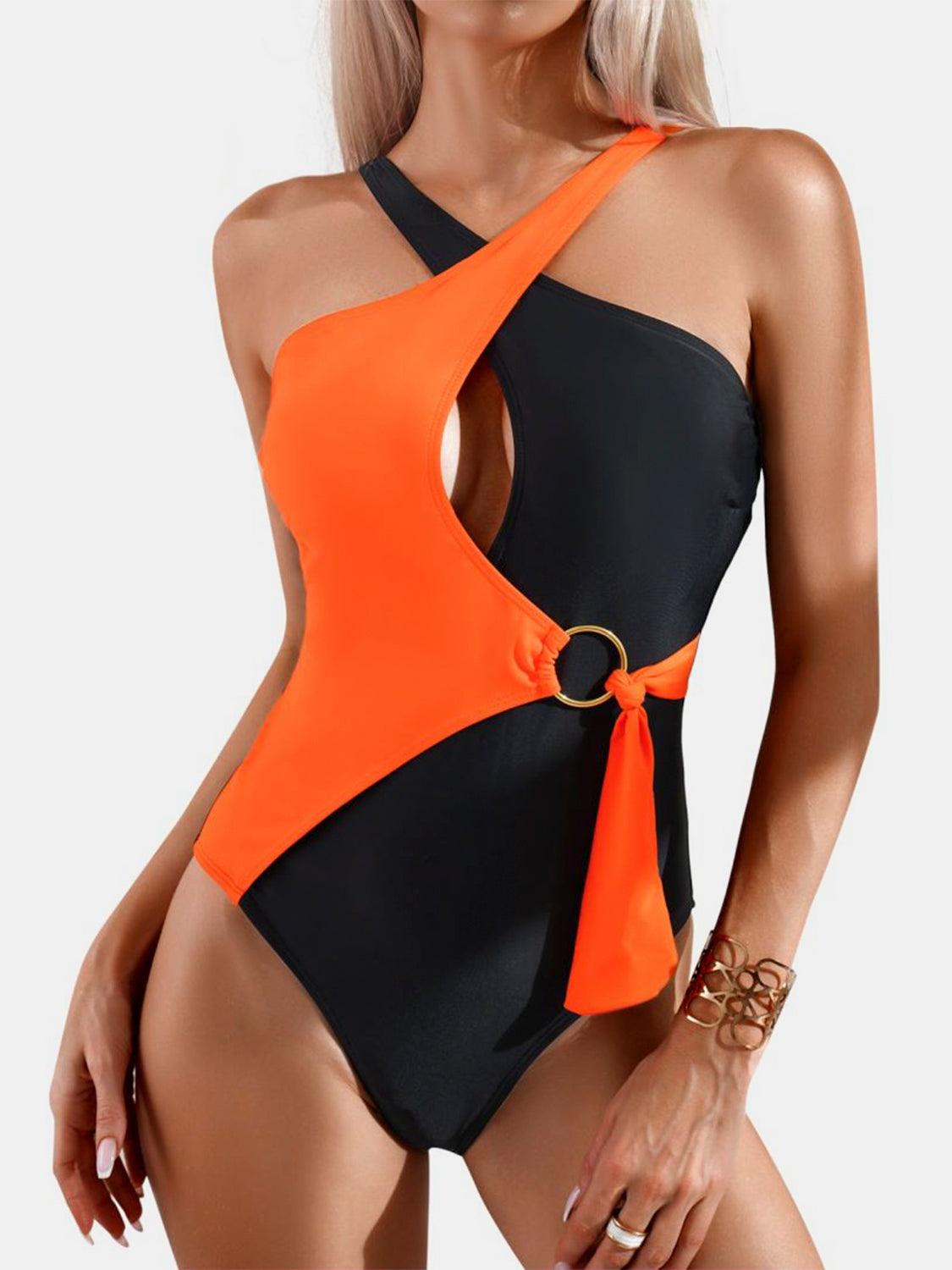 Cutout Contrast Sleeveless One-Piece Swimwear Black