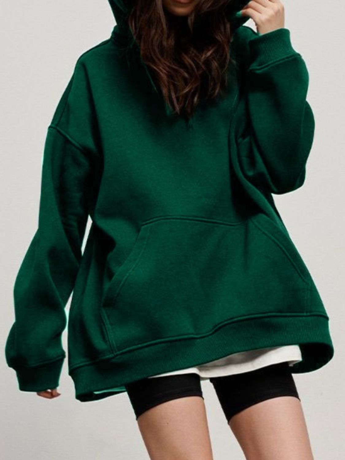 Pocketed Dropped Shoulder Long Sleeve Hoodie