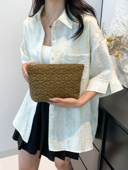 Flower Texture Polyester Clutch Olive Brown One Size