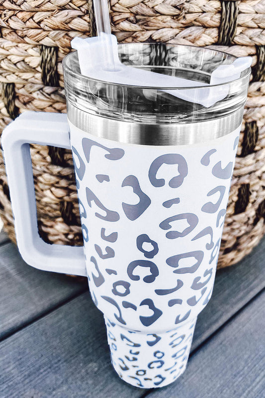 White Leopard Spotted 304 Stainless Double Insulated Cup 40oz White ONE SIZE 304 stainless steel