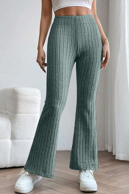 Basic Bae Full Size Ribbed High Waist Flare Pants Deep Teal