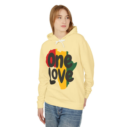 One Love Rasta Lightweight Hooded Sweatshirt - Red Yellow Green Black Color Scheme, Reggae Culture, Positive Vibes, Unity and Peace,