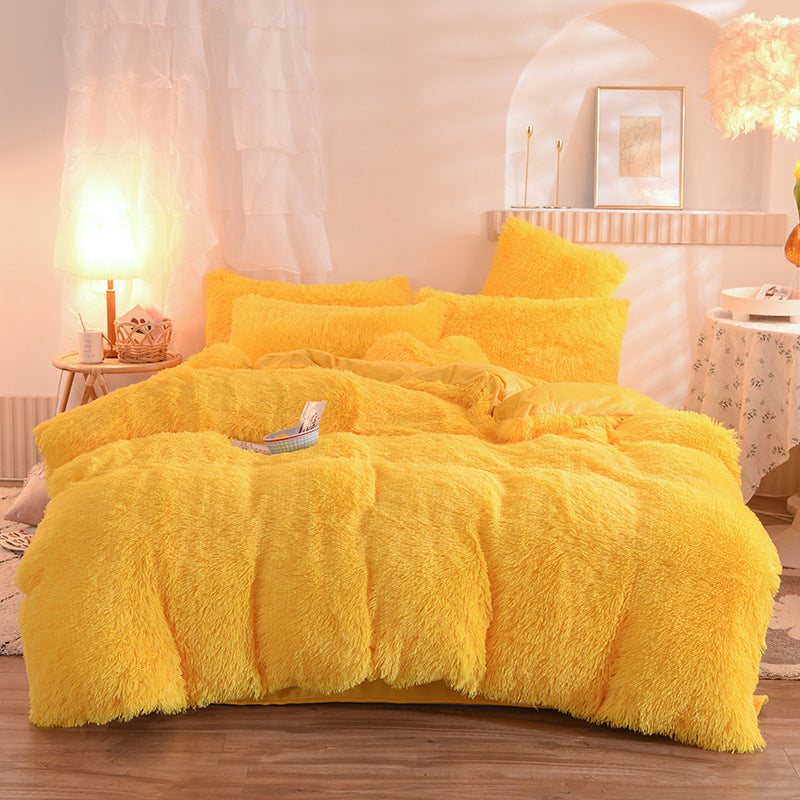 Luxury Thick Fleece Duvet Cover Queen King Winter Warm Bed Quilt Cover Pillowcase Fluffy Plush Shaggy Bedclothes Bedding Set Winter Body Keep Warm Yellow