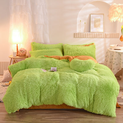 Luxury Thick Fleece Duvet Cover Queen King Winter Warm Bed Quilt Cover Pillowcase Fluffy Plush Shaggy Bedclothes Bedding Set Winter Body Keep Warm Green