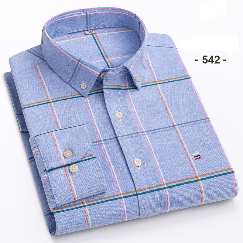 Men's Checkered Long-Sleeve Workwear Shirt | Solid Color Cotton Blend Shirt Oxford Textile 542