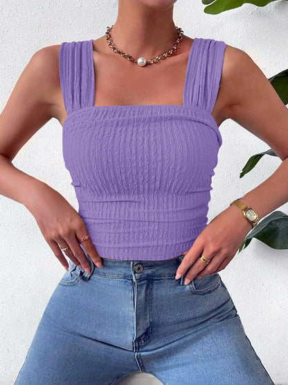 Textured Square Neck Wide Strap Tank Lavender