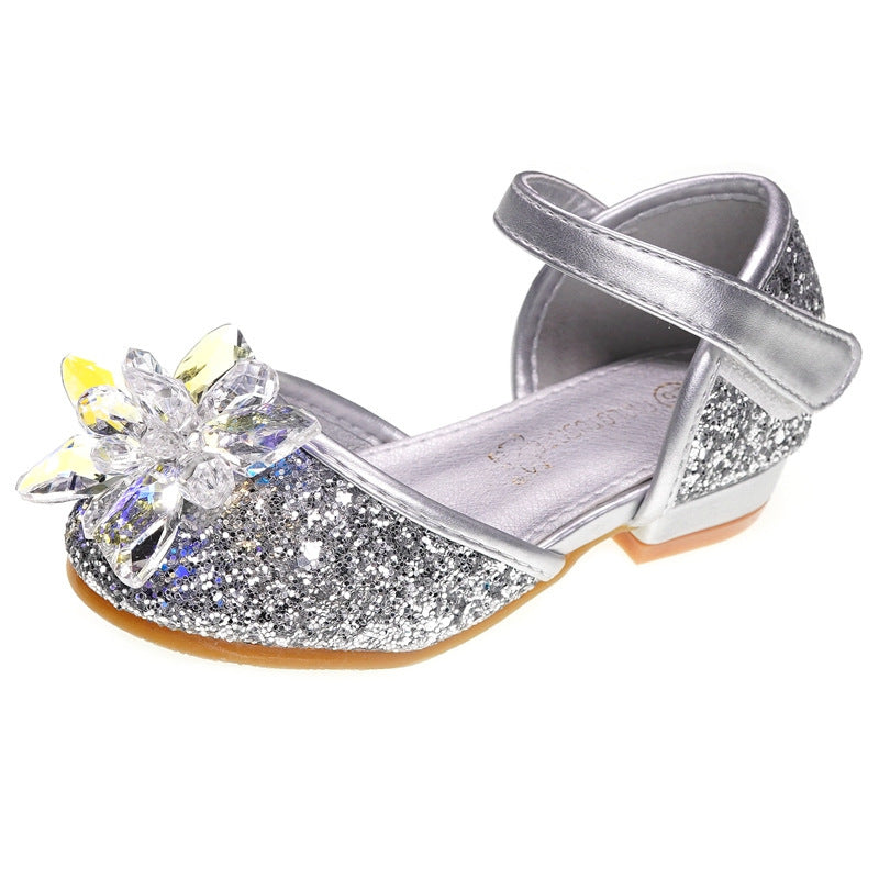 Girls crystal shoes rhinestone single shoes Silver