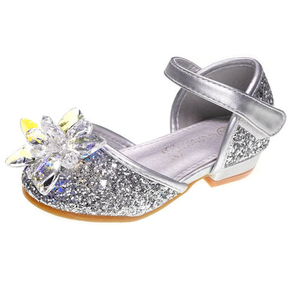 Girls crystal shoes rhinestone single shoes Silver