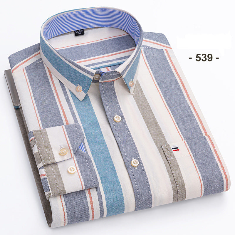 Men's Checkered Long-Sleeve Workwear Shirt | Solid Color Cotton Blend Shirt Oxford Textile 539